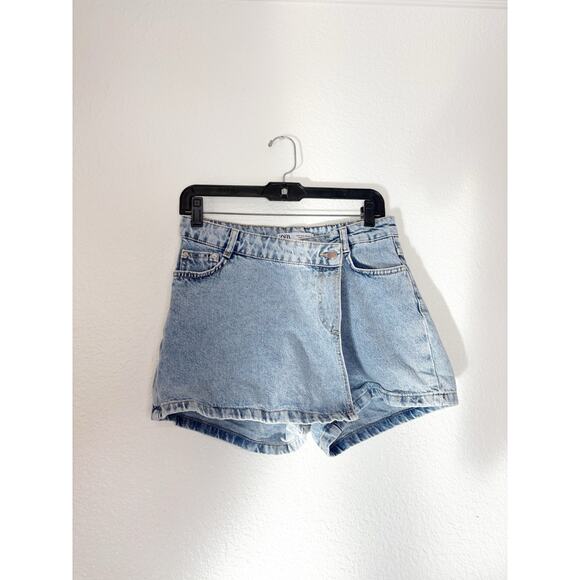 Zara Denim Wrap Skort Size Small Light Wash Minimalist Classic 5862/154/427 - Picture 3 of 11